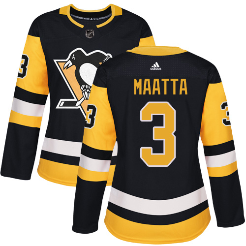 Adidas Pittsburgh Penguins #3 Olli Maatta Black Home Authentic Women Stitched NHL Jersey->women nhl jersey->Women Jersey